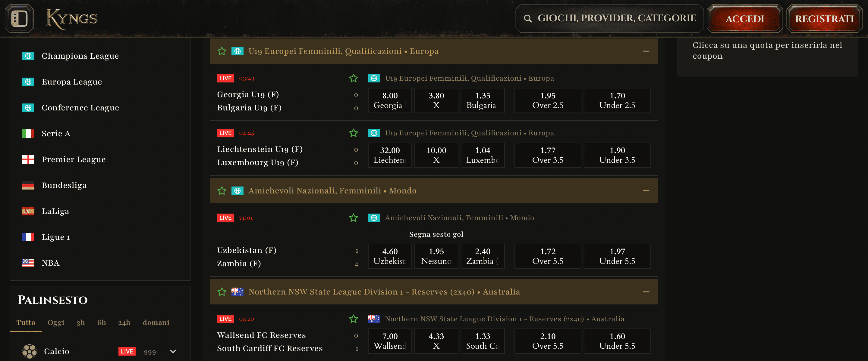Kyngs Scommesse Live