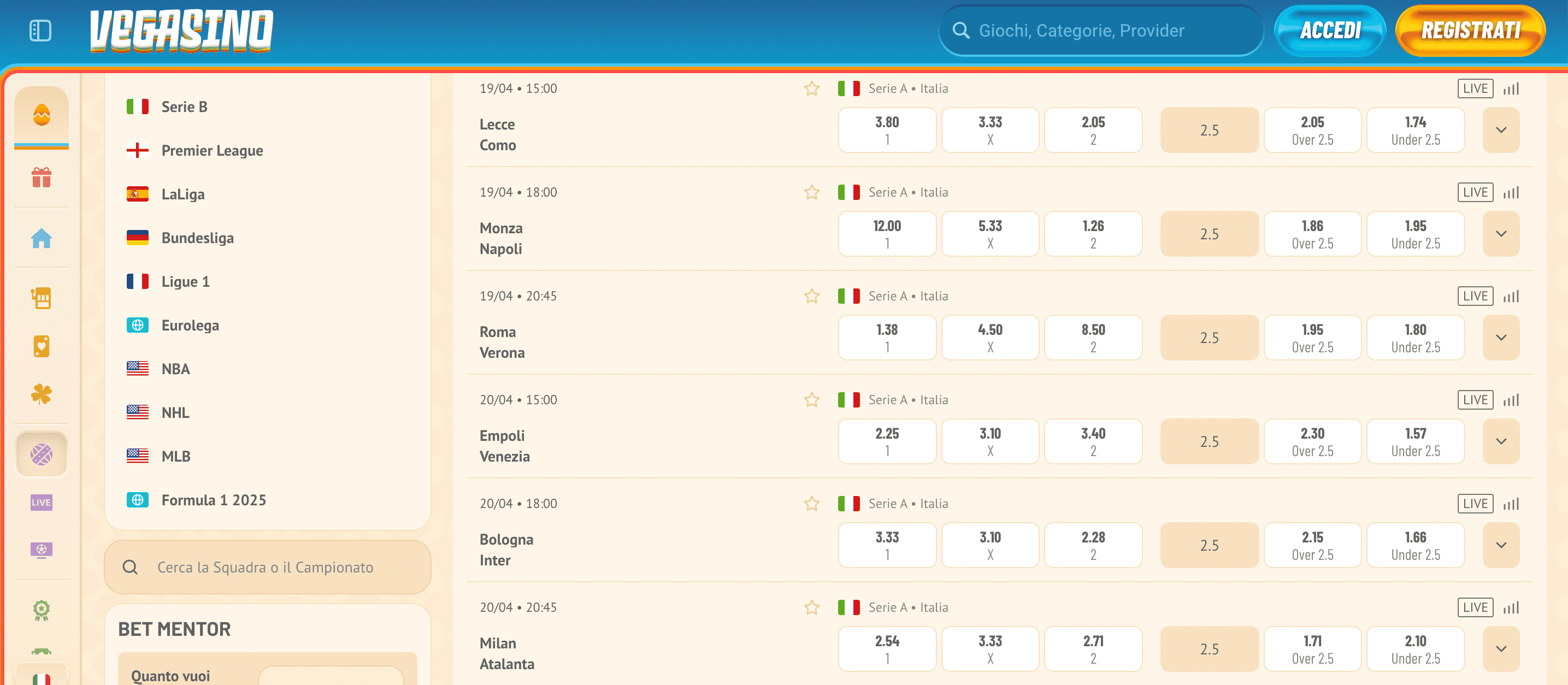 Vegasino Scommesse