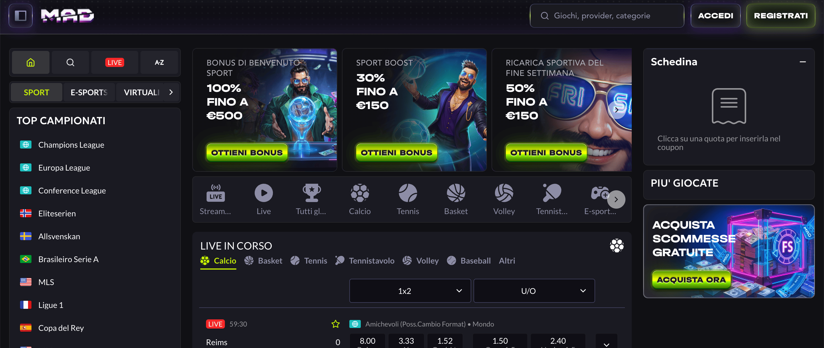 MadCasino Scommesse Screenshot