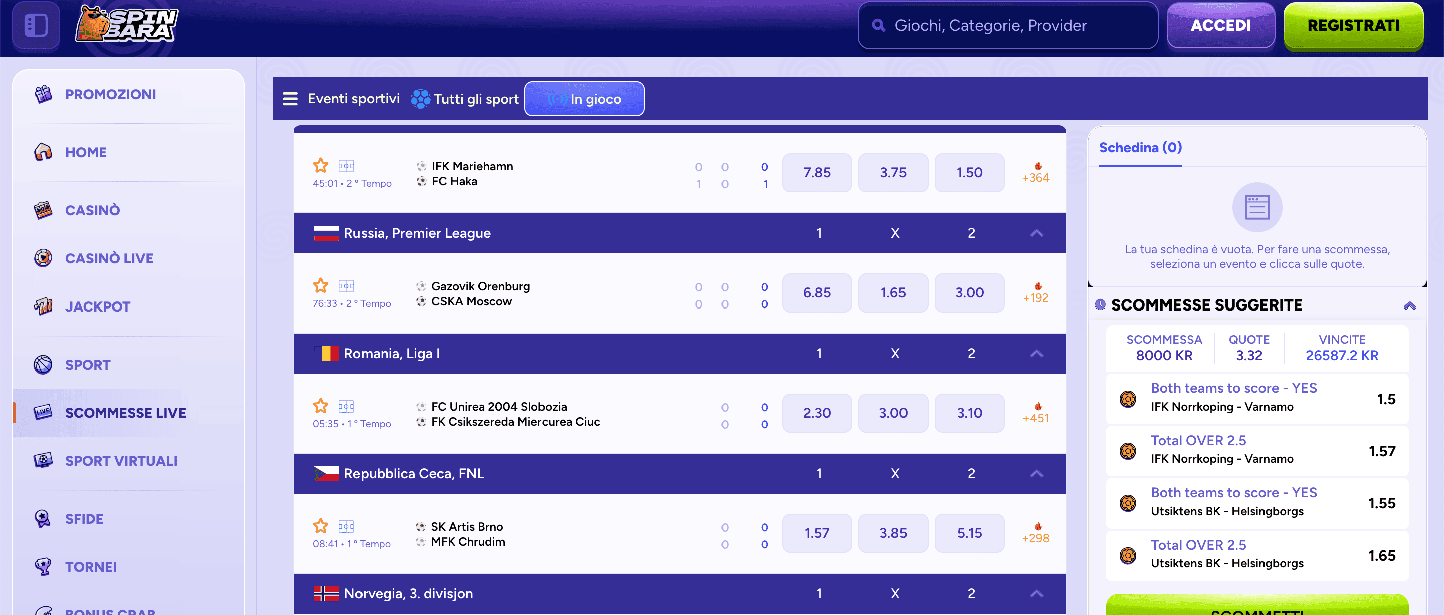 Spinbara Scommesse Live